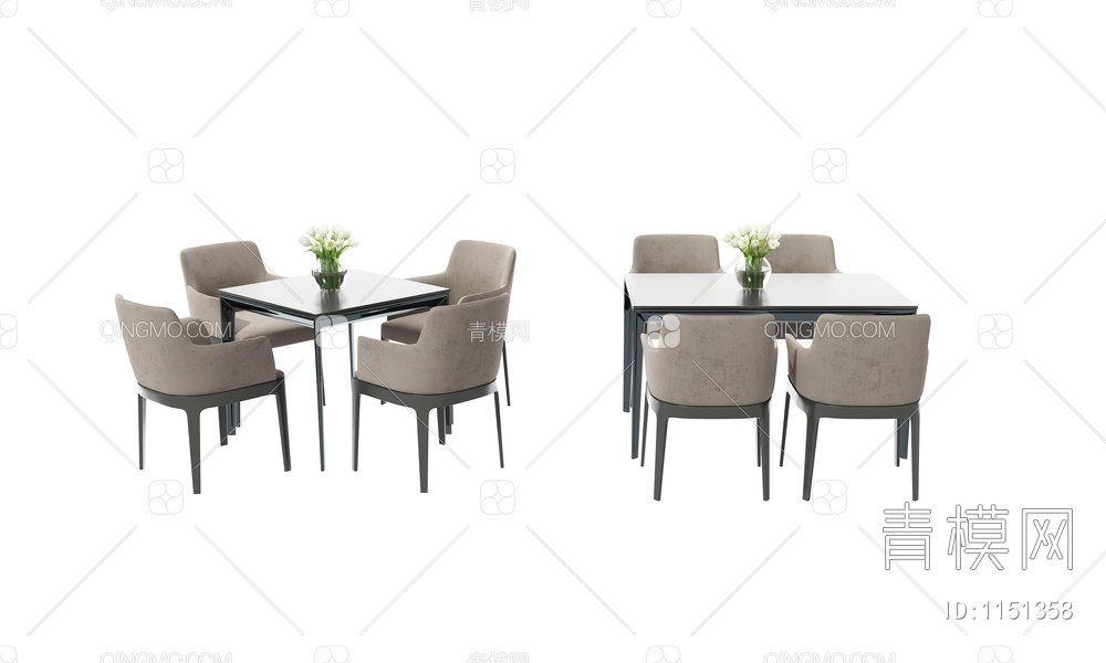 四人餐桌椅组合3D模型下载【ID:1151358】