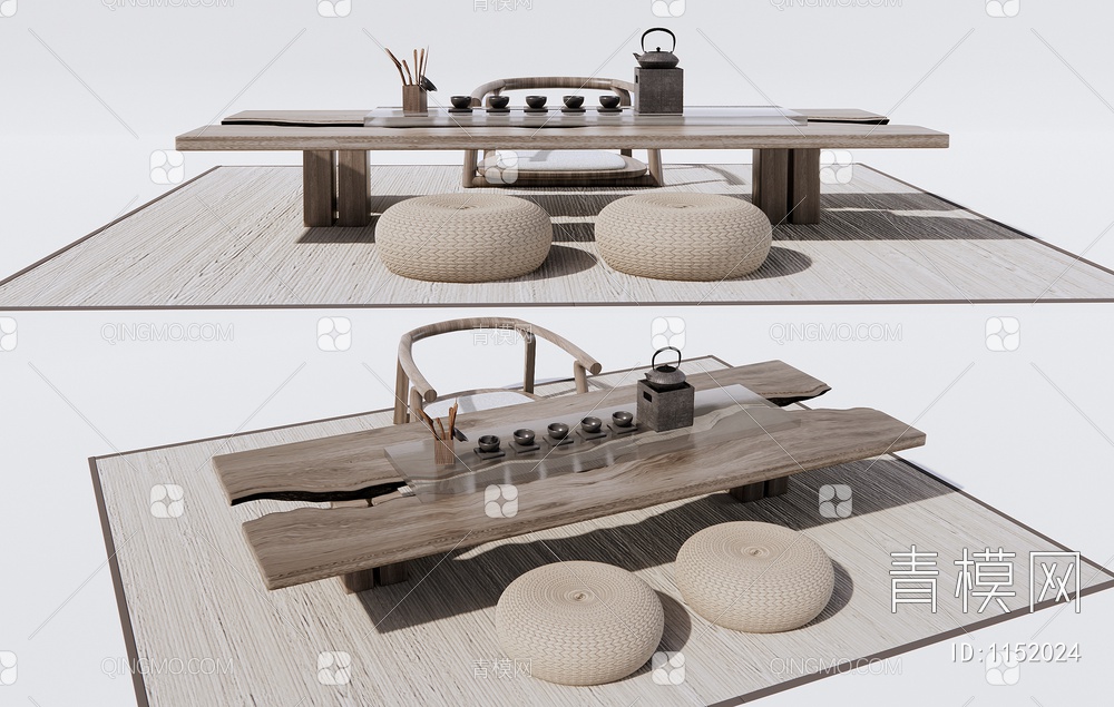 榻榻米茶桌椅SU模型下载【ID:1152024】