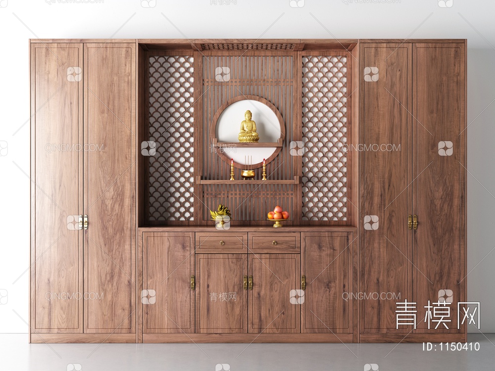 佛龛柜，家用供佛如来，香炉果盘3D模型下载【ID:1150410】
