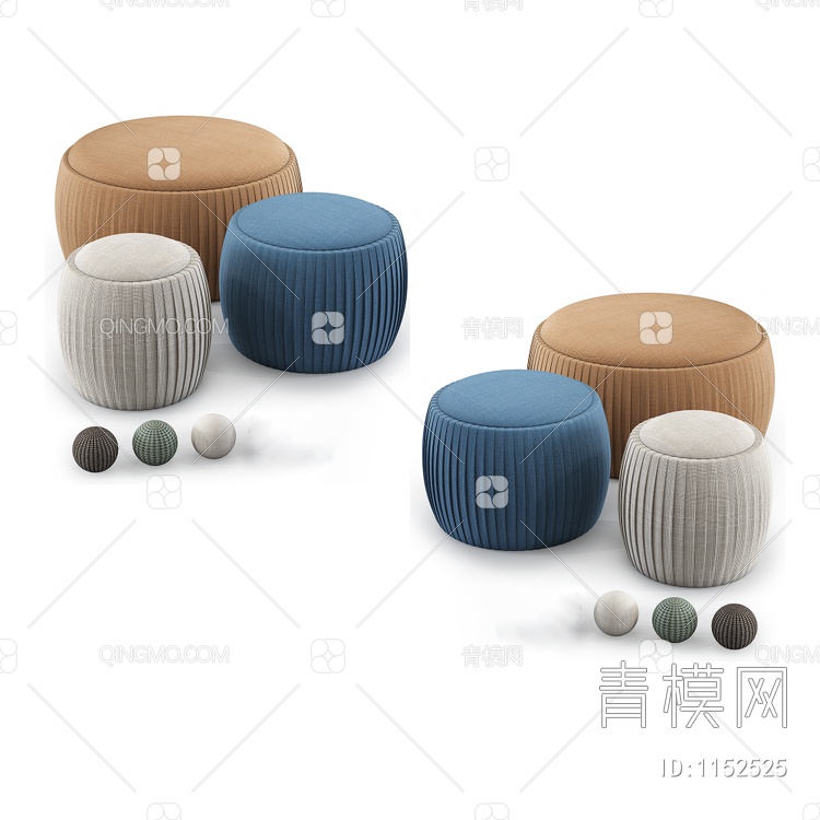棉麻布艺褶皱边凳 凳子3D模型下载【ID:1152525】