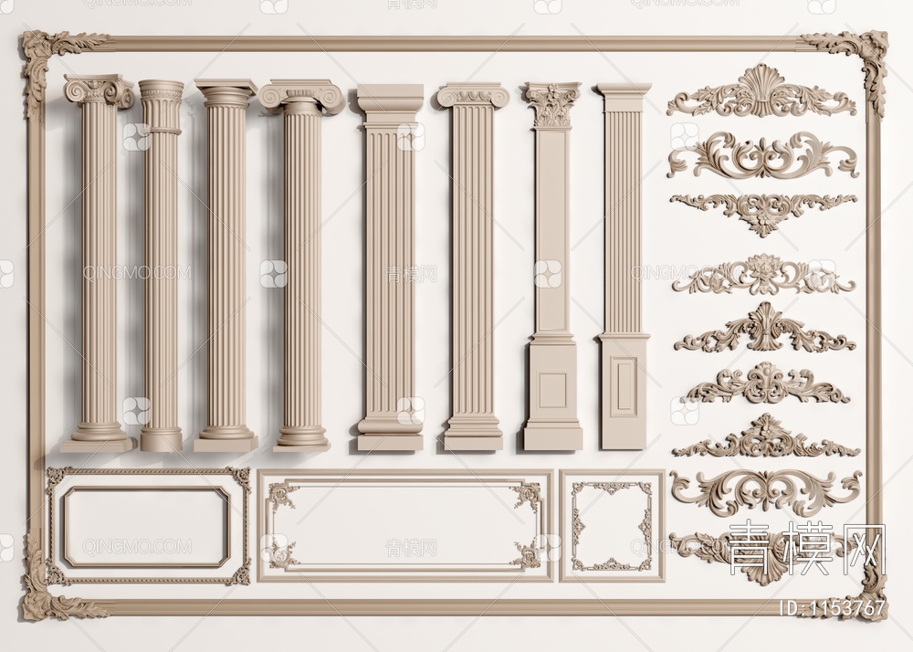 罗马柱 石膏雕花 石膏线条3D模型下载【ID:1153767】