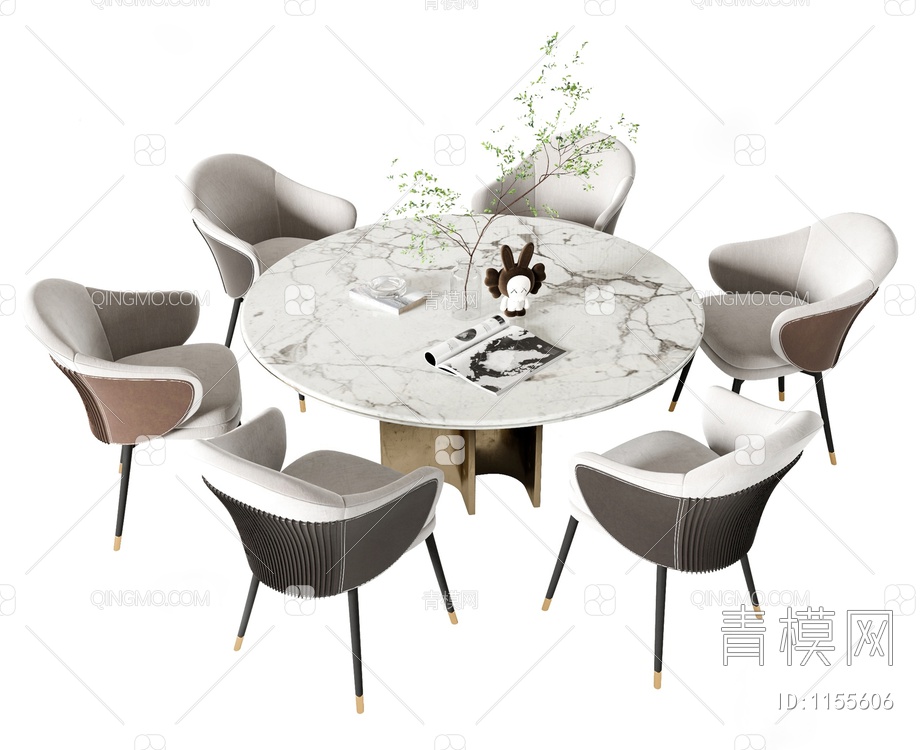 圆形大理石餐桌椅3D模型下载【ID:1155606】