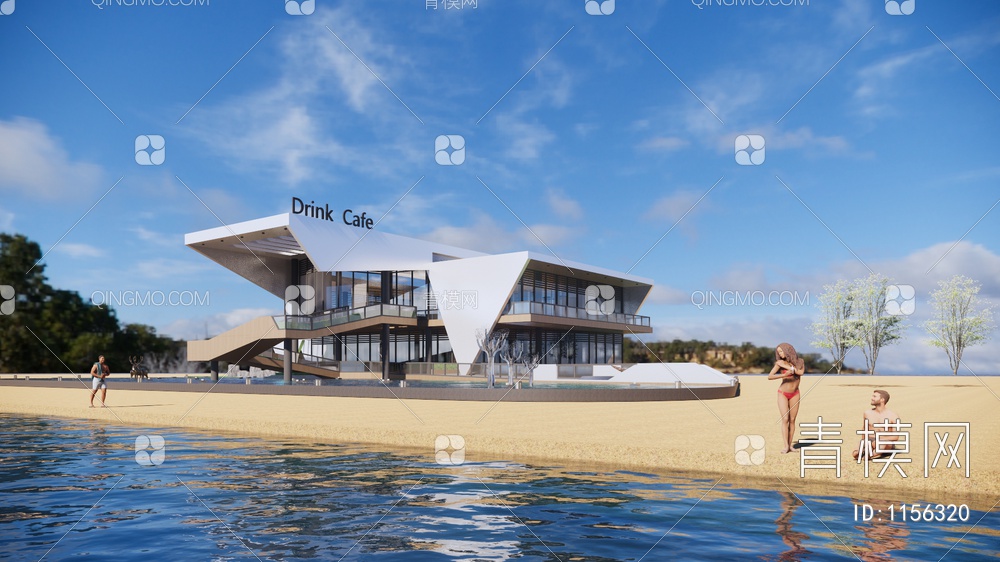 海边咖啡厅建筑SU模型下载【ID:1156320】