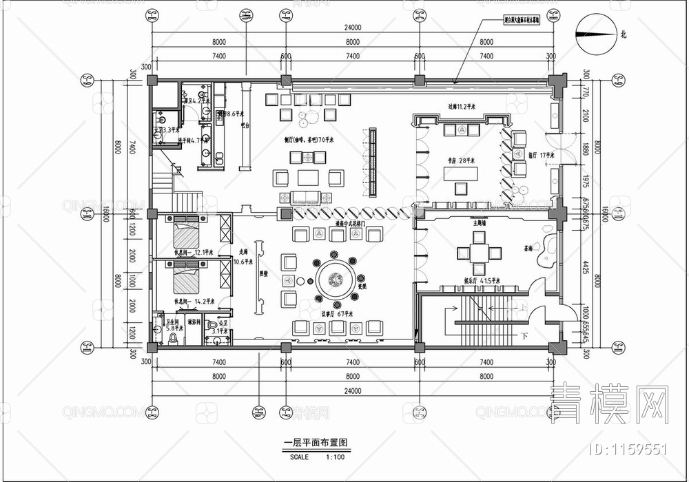 400㎡茶楼会所施工图 品茶 休闲会所 茶吧【ID:1159551】