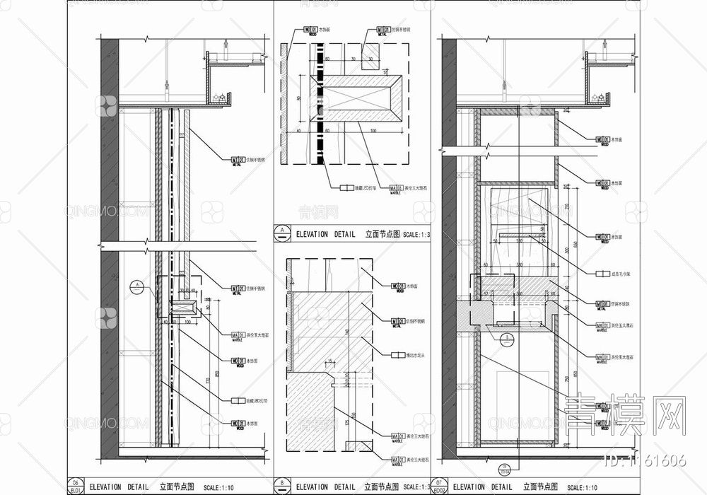 标准层电梯厅CAD施工图 公区 电梯厅【ID:1161606】
