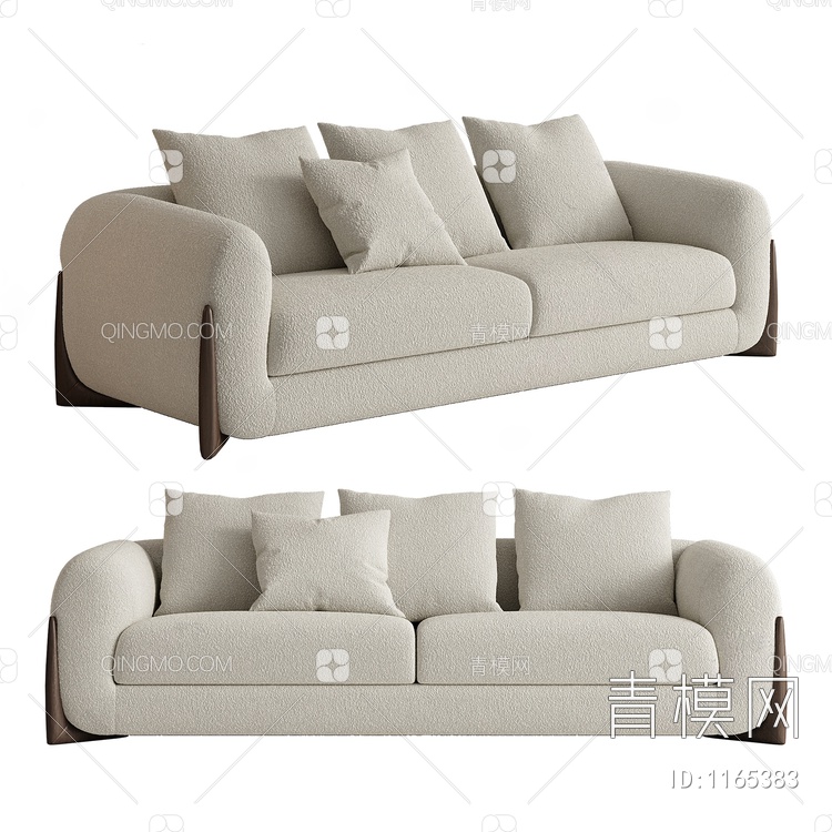 羊羔绒双人沙发SU模型下载【ID:1165383】