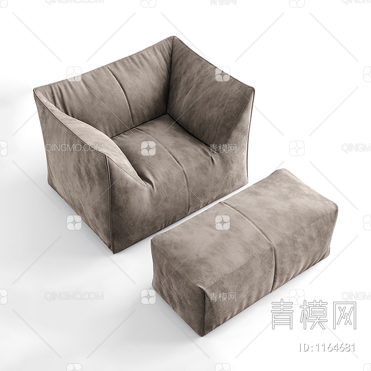 单人沙发 凳组合3D模型下载【ID:1164681】
