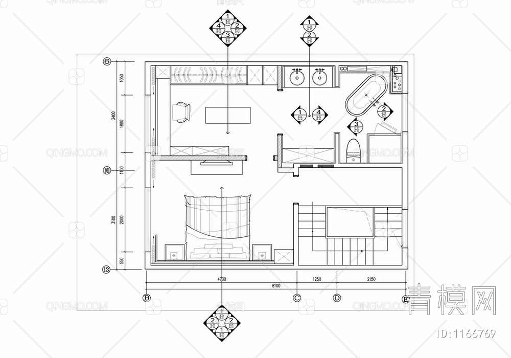 别墅样板间CAD施工图+效果图 私宅 豪宅 家装 跃层 大宅 复式 样板房 别墅【ID:1166769】