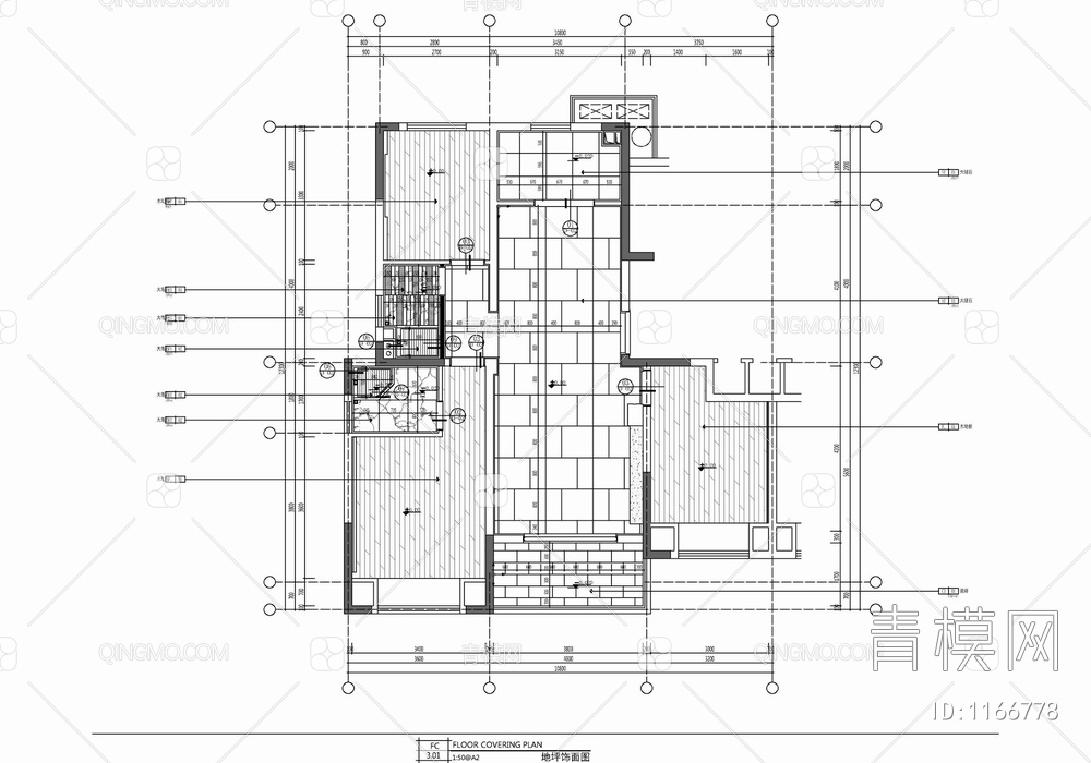 110㎡三居室家装样板房CAD施工图  私宅 平层 家装 样板房【ID:1166778】