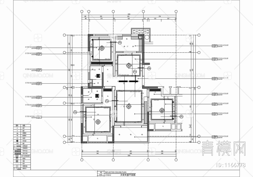 110㎡三居室家装样板房CAD施工图  私宅 平层 家装 样板房【ID:1166778】