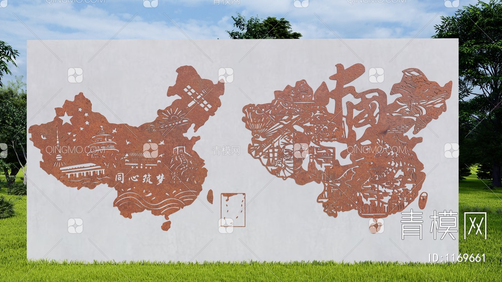 中国地图文化景墙SU模型下载【ID:1169661】