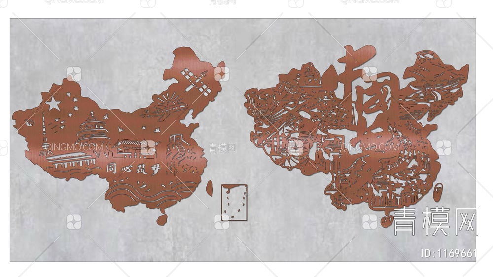 中国地图文化景墙SU模型下载【ID:1169661】