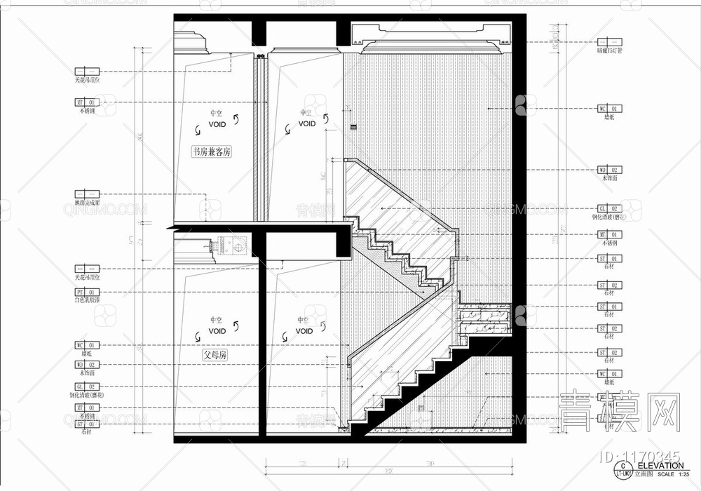 180㎡两层家装洋房CAD施工图  私宅 豪宅 家装 复式 洋房 样板房【ID:1170345】