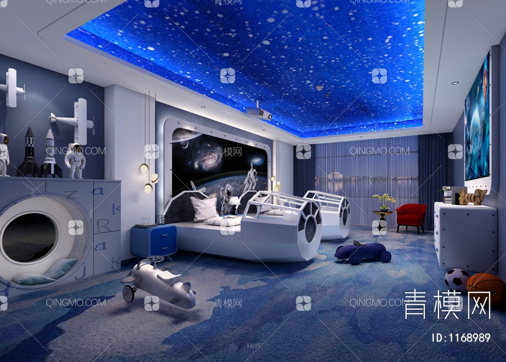 酒店太空宇航员主题亲子客房3D模型下载【ID:1168989】