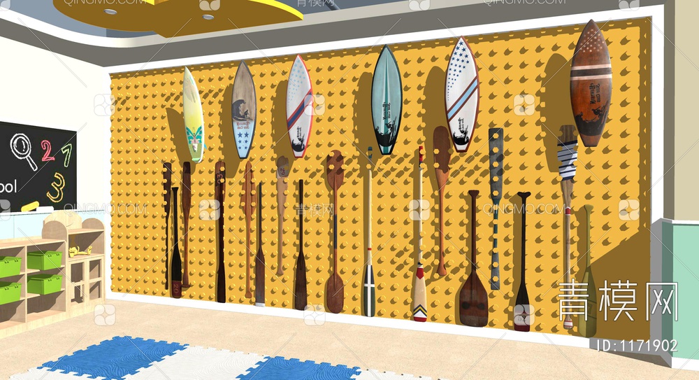冲浪滑板实木船桨组合SU模型下载【ID:1171902】