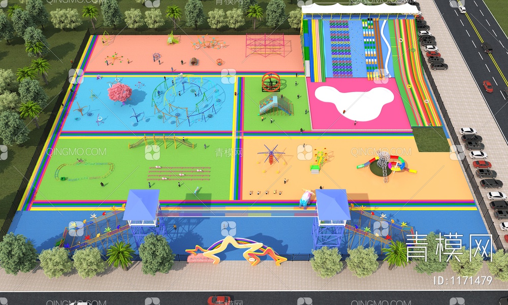 无动力儿童乐园、无动力游乐场、游乐园3D模型下载【ID:1171479】