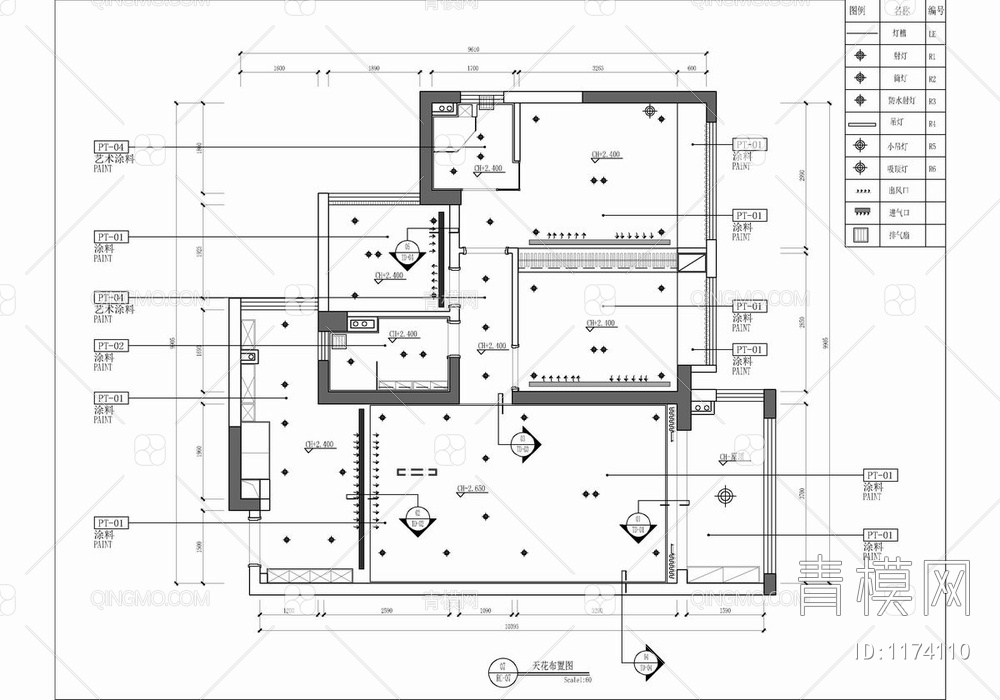 100㎡家装CAD施工图+实景照 私宅 平层 样板房 三居室【ID:1174110】