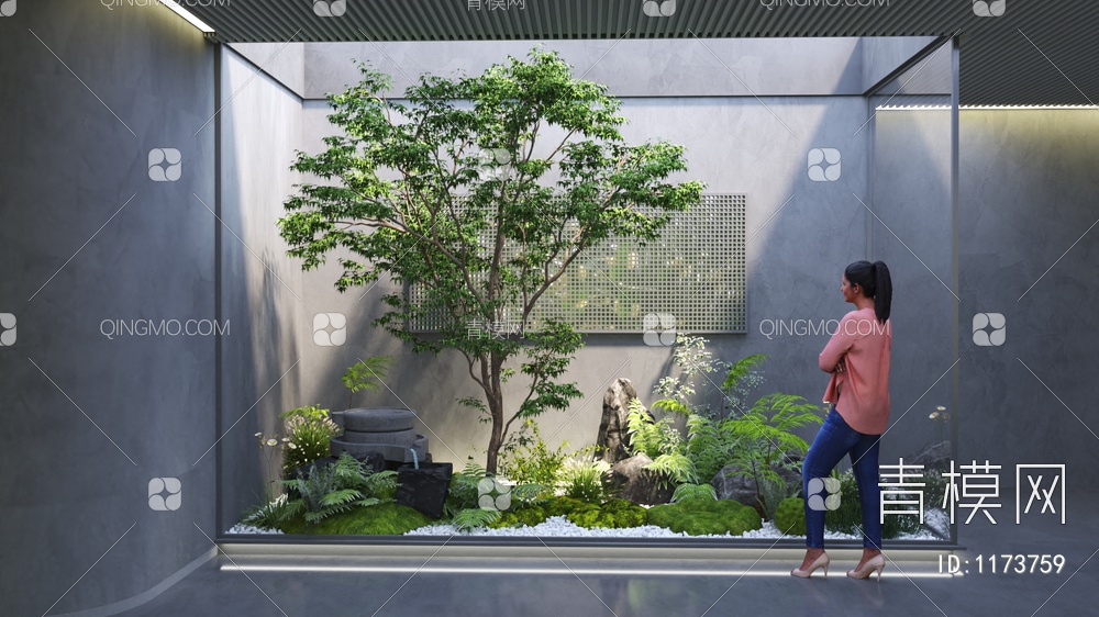 室内庭院小品_植物造景_假山石头3D模型下载【ID:1173759】
