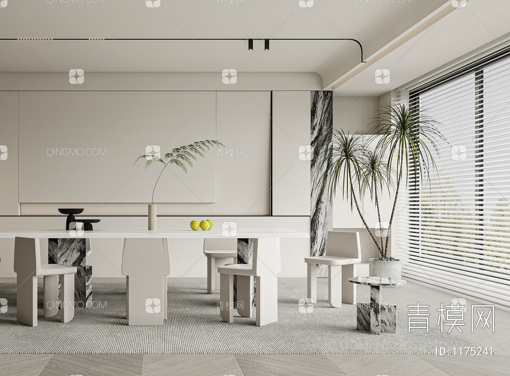 餐厅 餐桌 餐椅 饰品 窗帘 地板3D模型下载【ID:1175241】