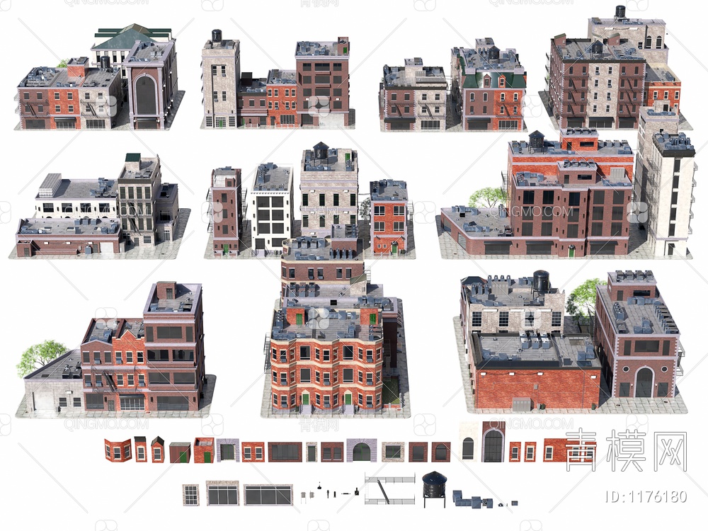 布鲁克林街区居民建筑3D模型下载【ID:1176180】
