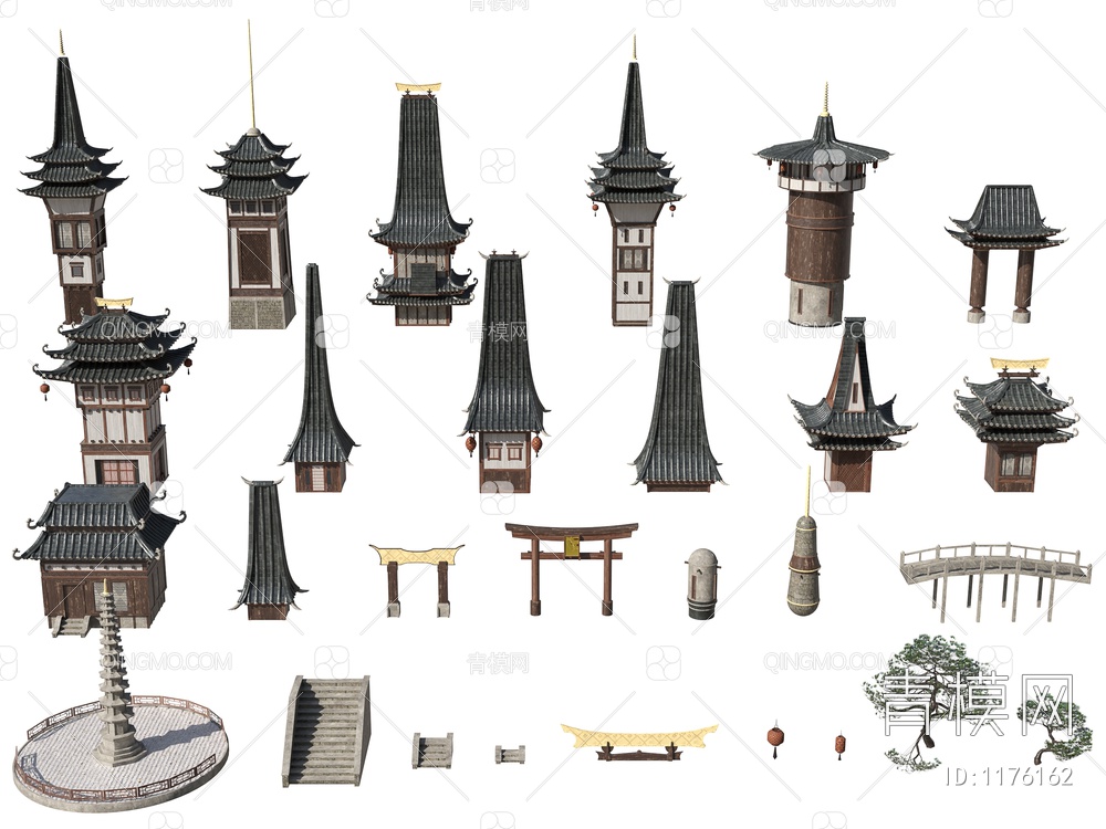 古建神庙建筑楼房3D模型下载【ID:1176162】