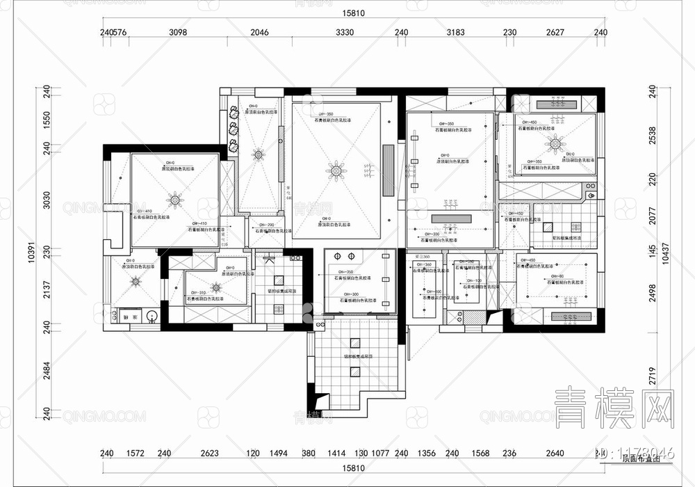 135㎡三居室家装CAD施工图+实景照 私宅 平层 家装 大宅 样板房【ID:1178046】