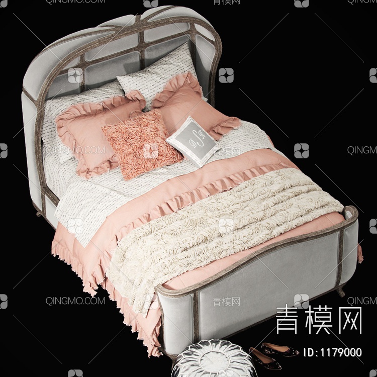 双人床 床头柜3D模型下载【ID:1179000】