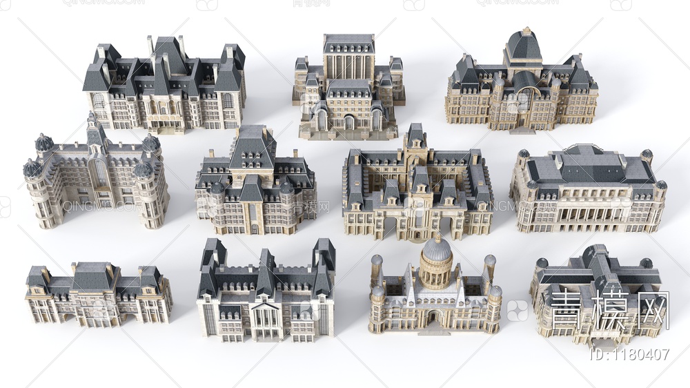 宫廷城堡建筑外观3D模型下载【ID:1180407】