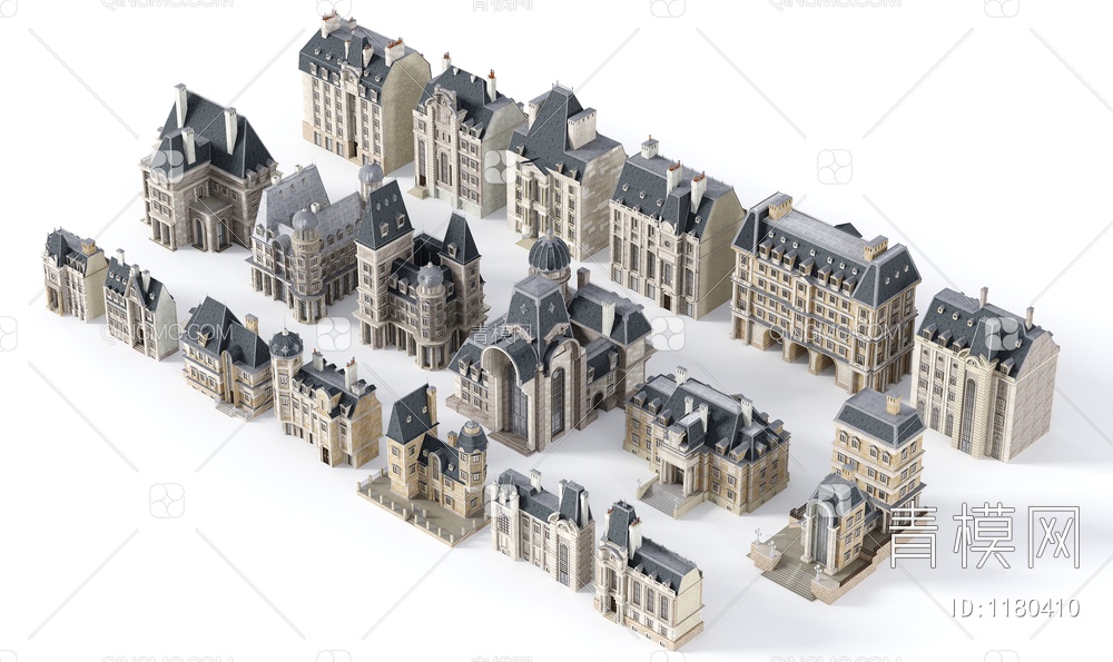 宫廷城堡建筑外观3D模型下载【ID:1180410】
