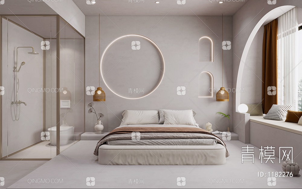 客房，酒店，双人床，浴室3D模型下载【ID:1182276】
