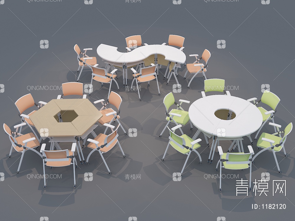 讨论桌椅，智慧教室桌椅3D模型下载【ID:1182120】