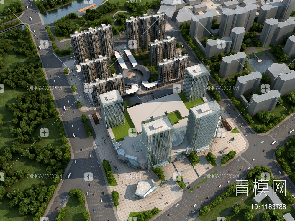 小区规划 商业建筑3D模型下载【ID:1183788】