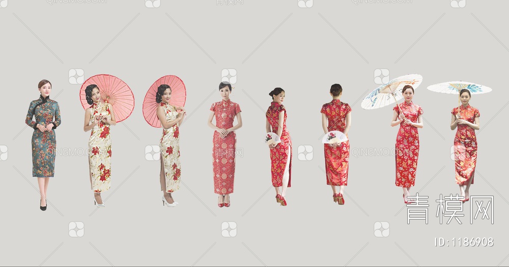 2D旗袍女人组合SU模型下载【ID:1186908】