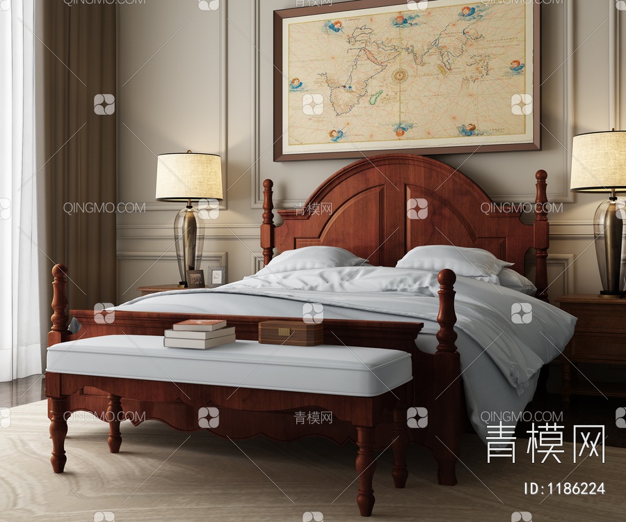 卧室双人床组合3D模型下载【ID:1186224】