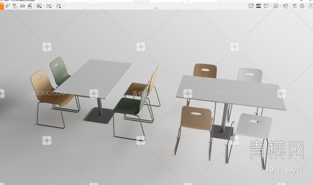食堂餐桌椅SU模型下载【ID:1186011】