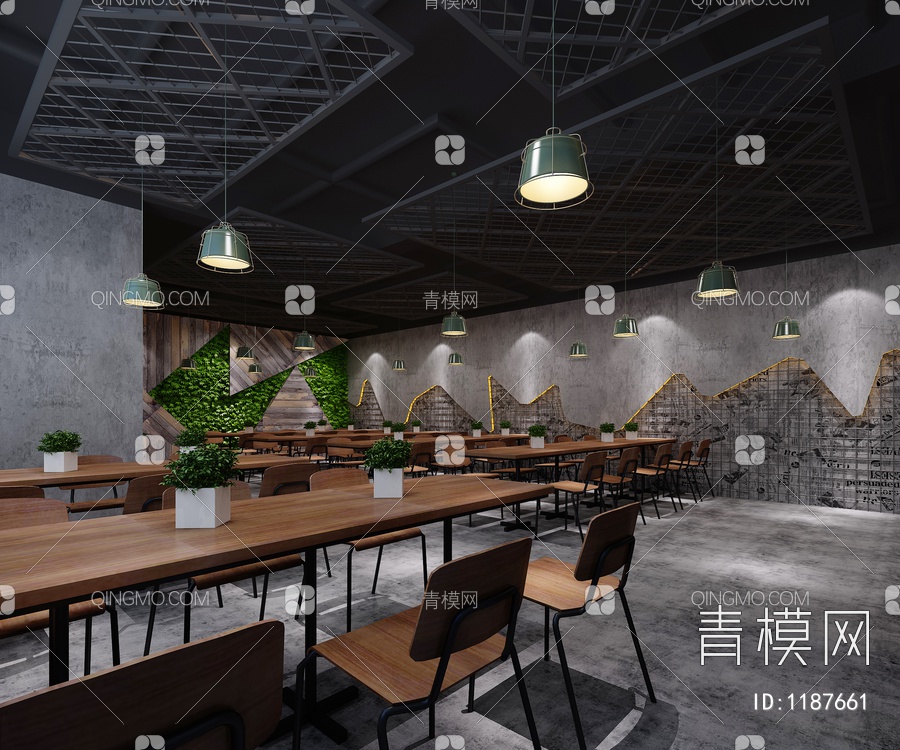 员工餐厅 食堂 吊灯3D模型下载【ID:1187661】