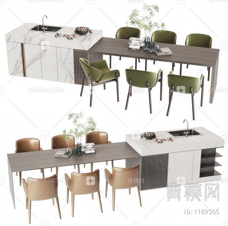 岛台餐桌椅组合3D模型下载【ID:1189365】