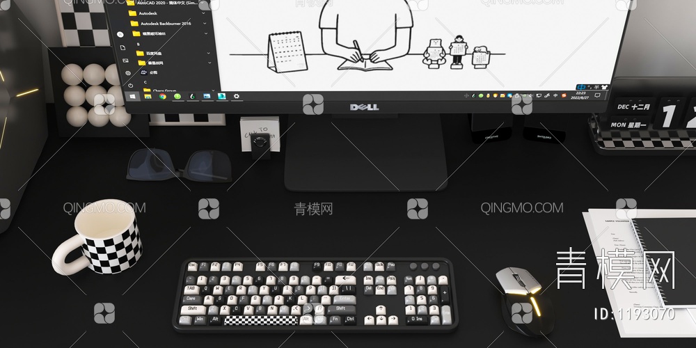 电脑显示器 键盘 办公用品 陈设品3D模型下载【ID:1193070】