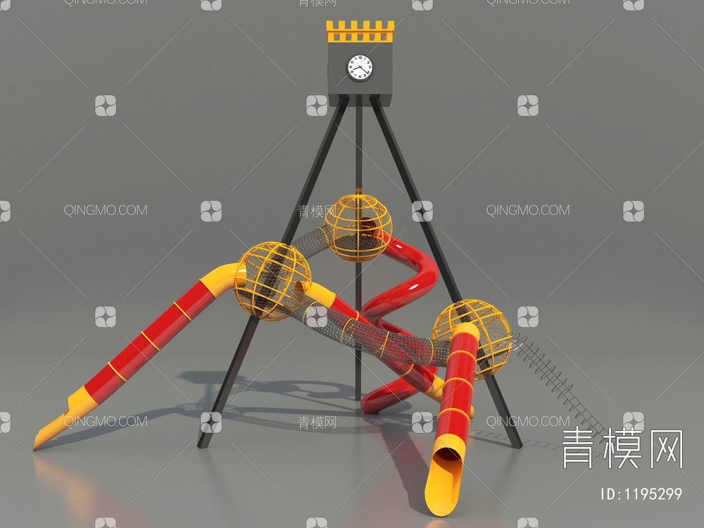 儿童无动力游乐设备滑梯组合、时空穿梭3D模型下载【ID:1195299】