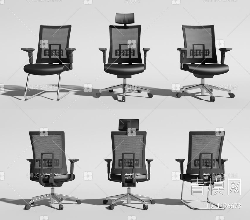 办公椅 职员椅组合3D模型下载【ID:1196673】