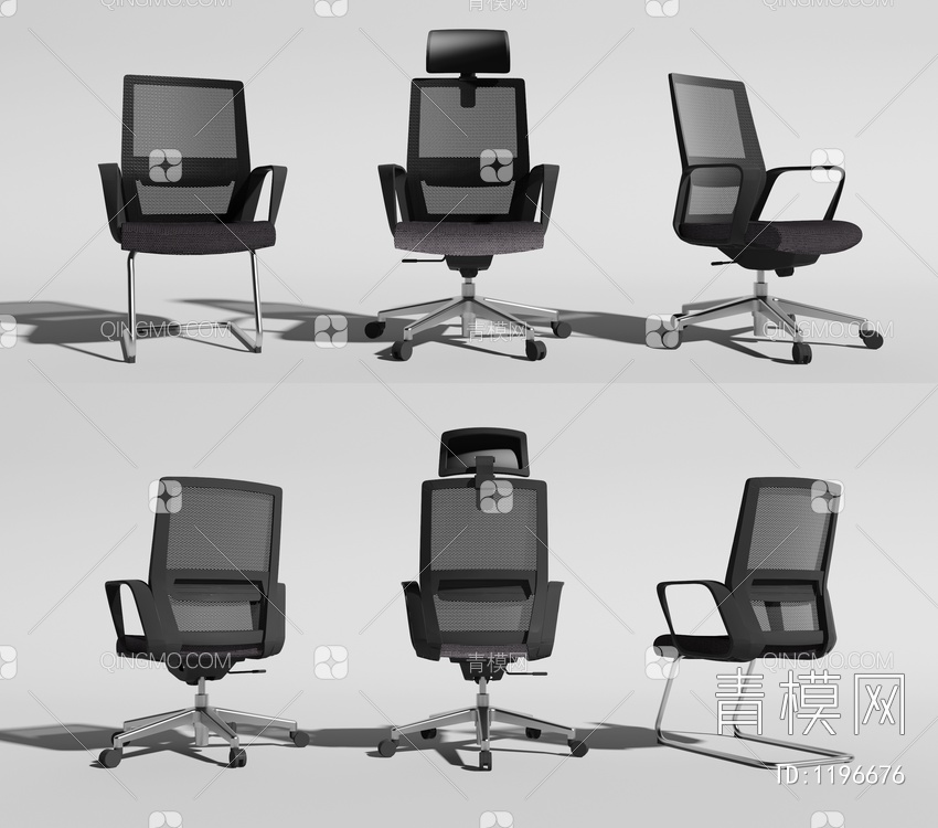 办公椅 职员椅组合3D模型下载【ID:1196676】