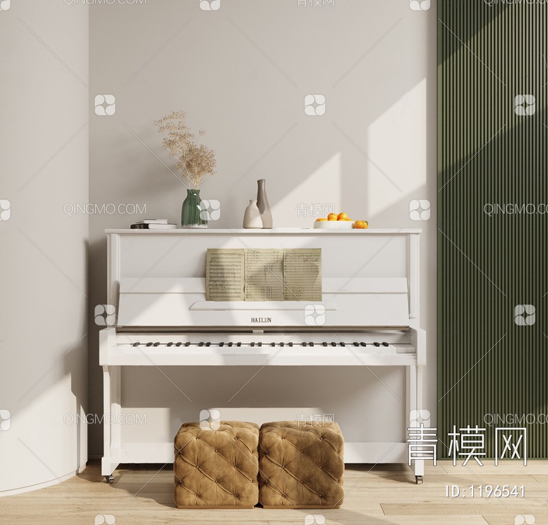 白色钢琴SU模型下载【ID:1196541】