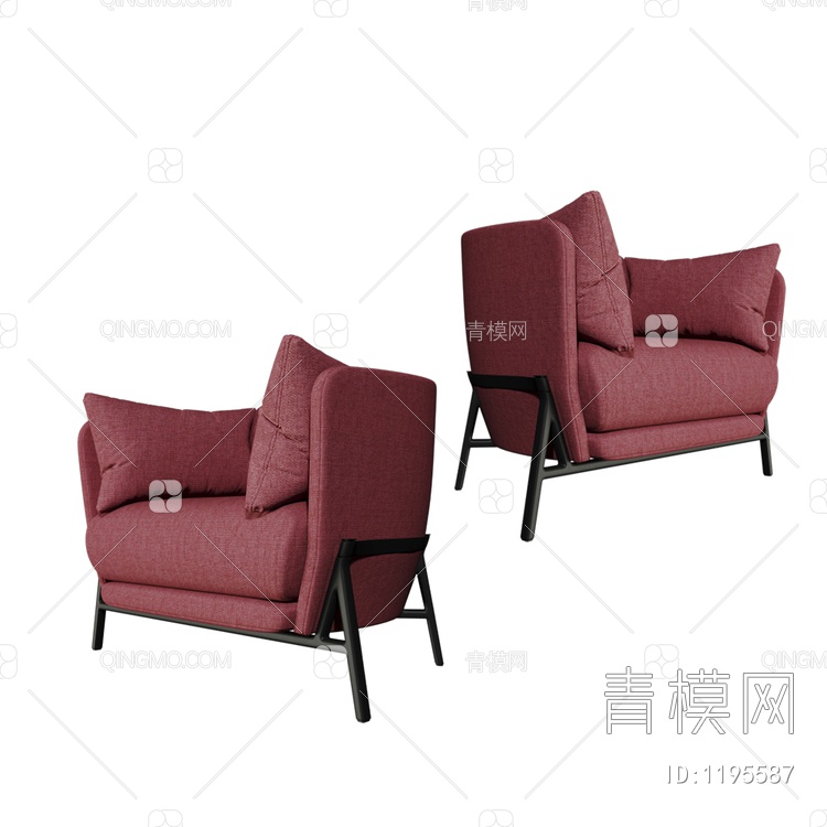 砖红单人沙发3D模型下载【ID:1195587】