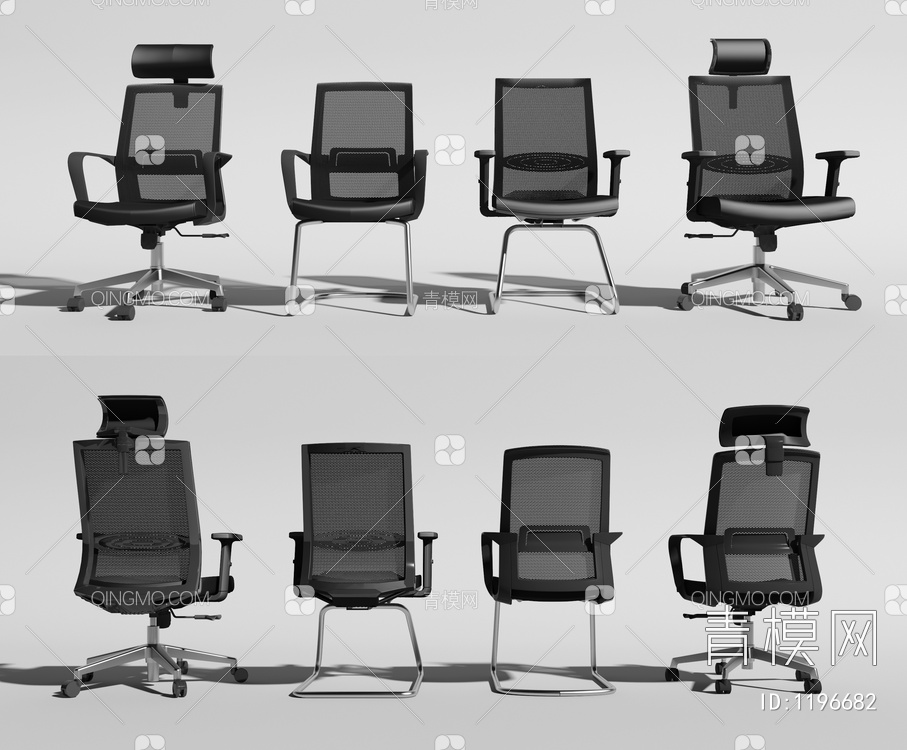 办公椅 职员椅组合3D模型下载【ID:1196682】