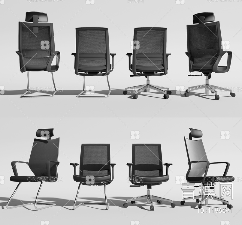 办公椅 职员椅组合3D模型下载【ID:1196691】