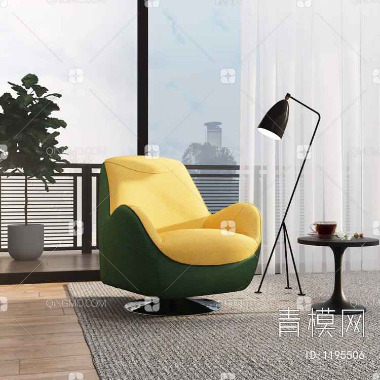 黄绿休闲单人沙发3D模型下载【ID:1195506】