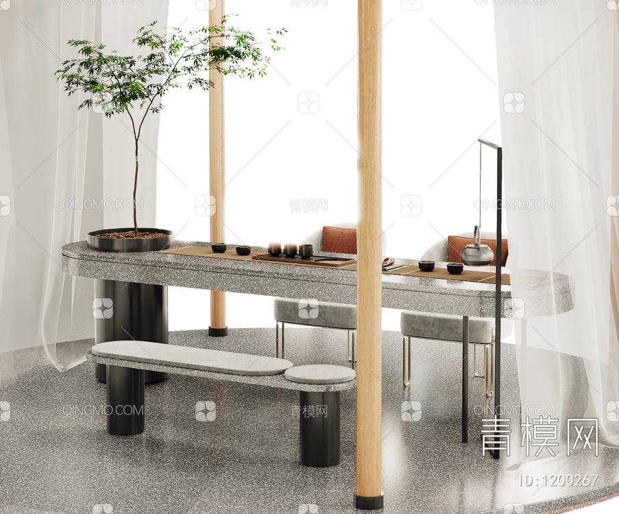 室外茶桌椅3D模型下载【ID:1200267】