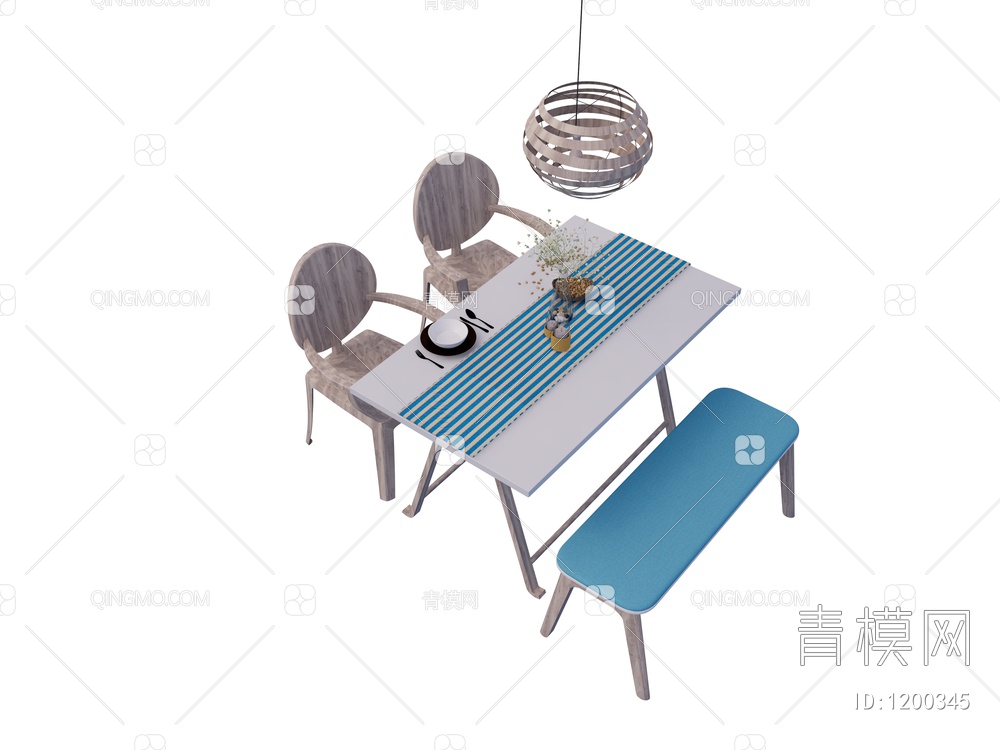 餐桌椅组合SU模型下载【ID:1200345】