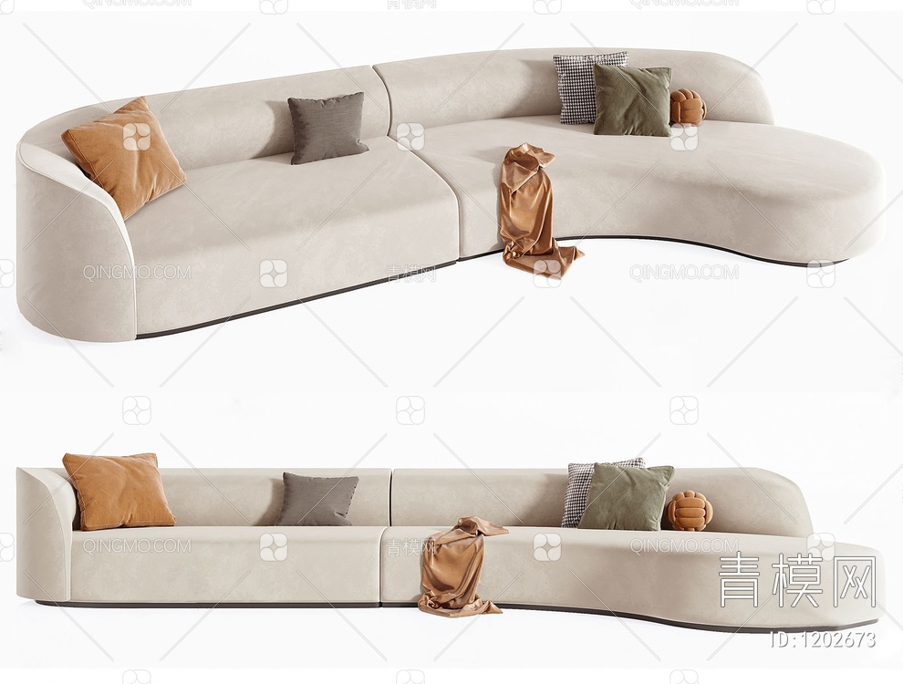 rugiano奶油风弧形沙发3D模型下载【ID:1202673】