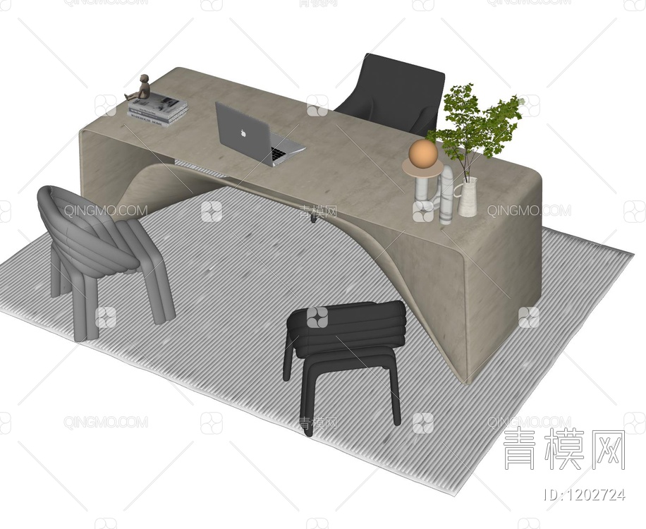 书桌椅组合SU模型下载【ID:1202724】